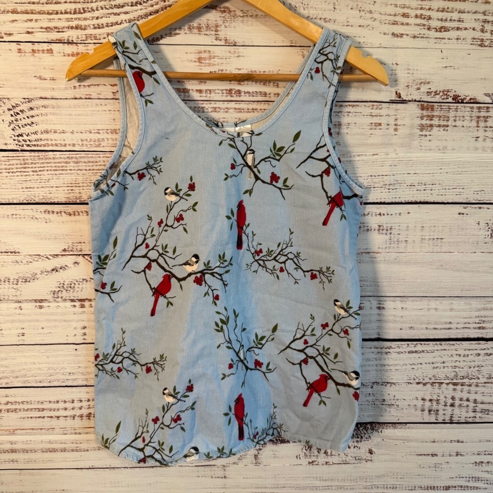 The Vermont Country Store Women M Cardinal Bird Print Cotton Tank Top Portugal - Picture 5 of 6